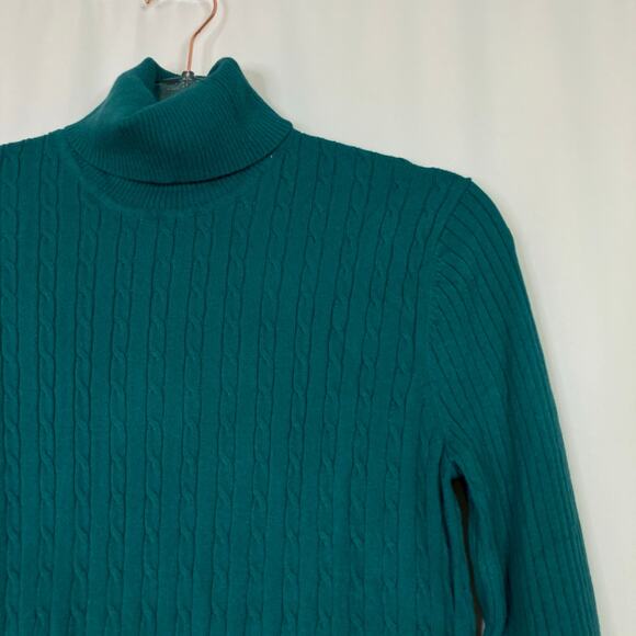 Evan Picone | Teal Blue Turtleneck Sweater Cable Knit Rayon Nylon Womens Large - Picture 2 of 5
